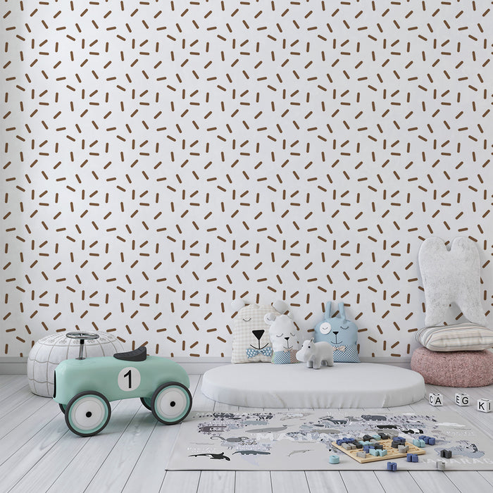 Papier peint chambre bébé | Motif abstrait de lignes brunes sur fond blanc