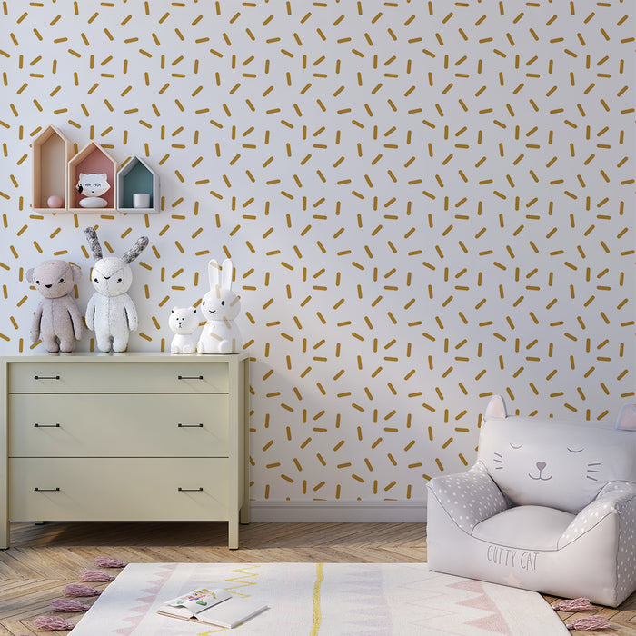 Papier peint chambre bébé | Motif abstrait de lignes dorées sur fond blanc