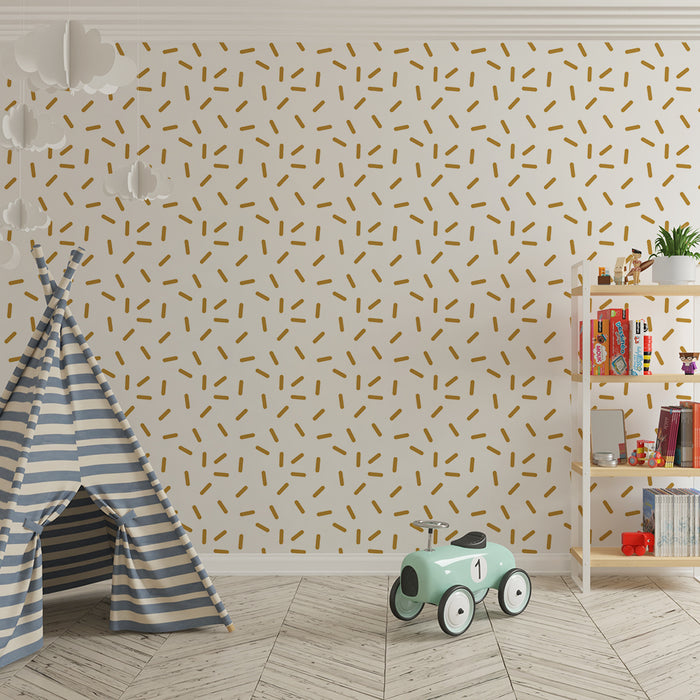 Papier peint chambre bébé | Motif abstrait de lignes dorées sur fond blanc