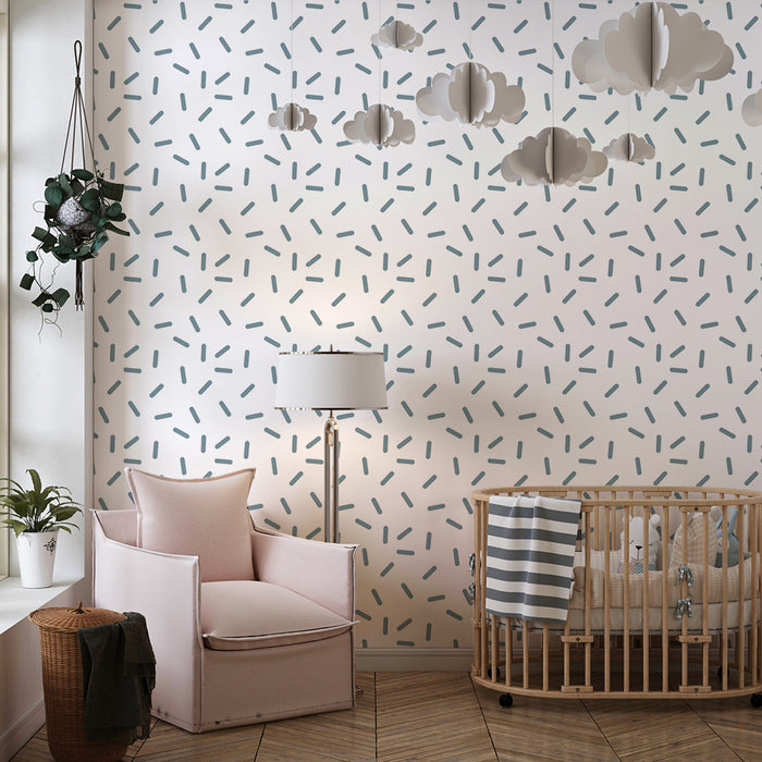 Tapet pentru camera copilului | Model abstract cu linii delicate în albastru pe fond alb