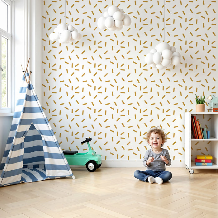 Papier peint chambre bébé | Motif abstrait en doré sur fond blanc