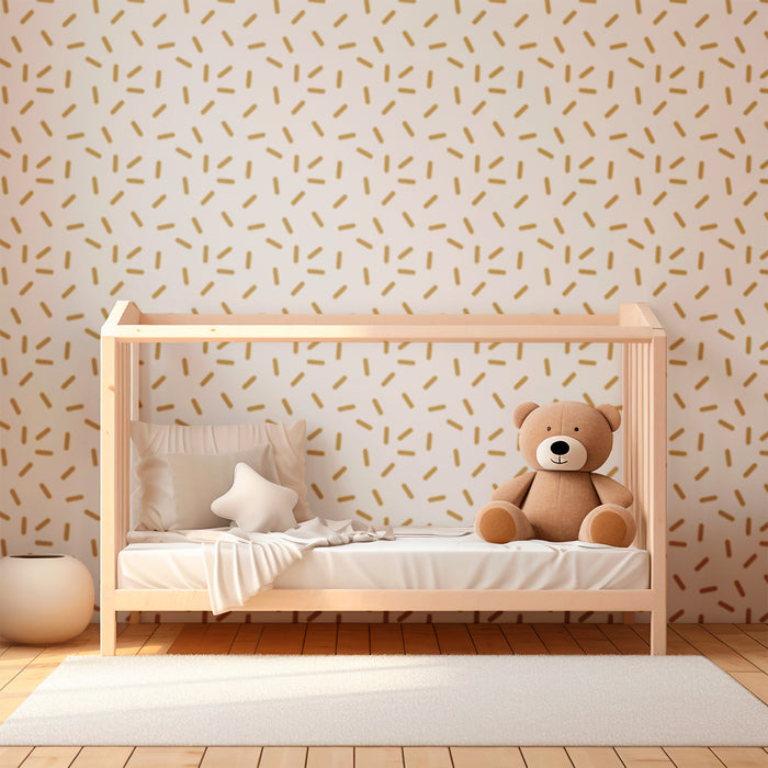 Papier peint chambre bébé | Motif abstrait en doré sur fond blanc