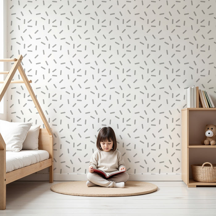 Papel de parede quarto bebê | Padrão abstrato de linhas cinzentas em fundo branco