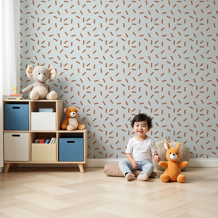 Papier peint chambre bébé | Motif abstrait en terracotta sur fond blanc