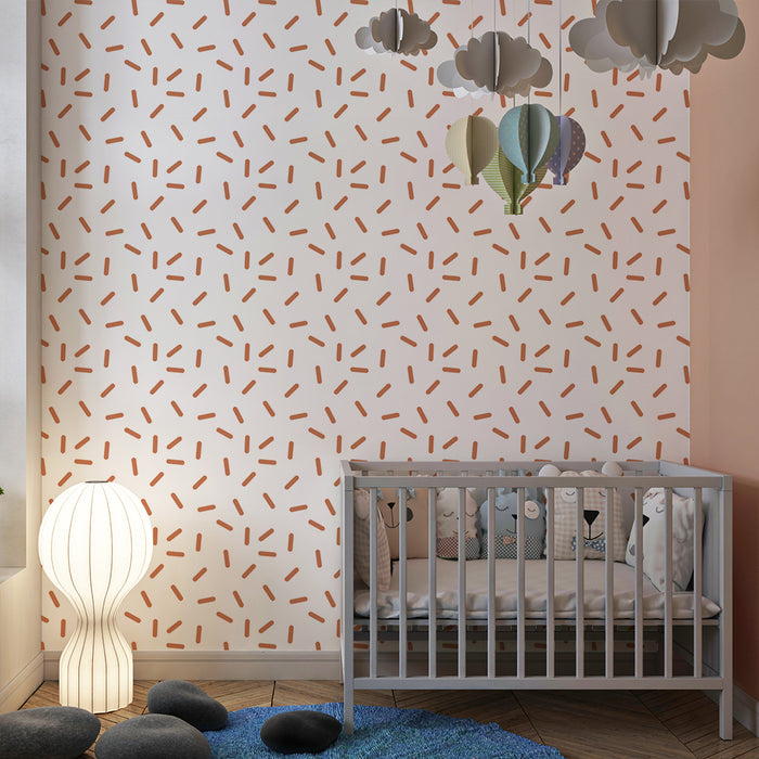 Papier peint chambre bébé | Motif abstrait en terracotta sur fond blanc