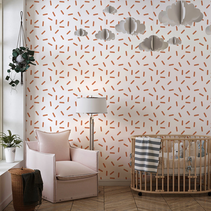 Papier peint chambre bébé | Motif abstrait en terracotta sur fond blanc