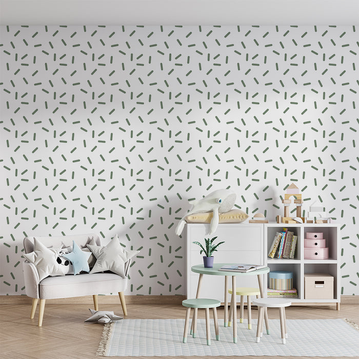 Papier peint chambre bébé | Motif abstrait en vert doux sur fond blanc