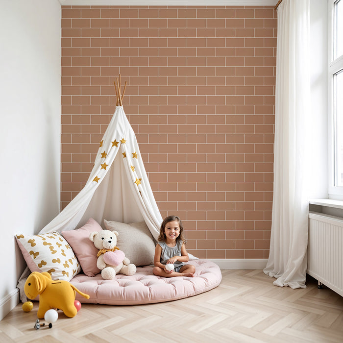Baby room wallpaper | Soft and warm terracotta brick pattern