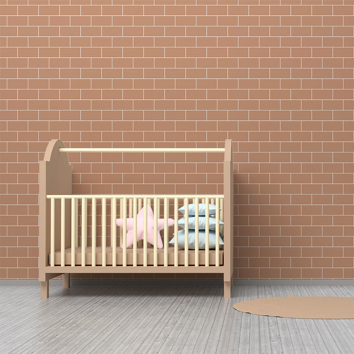 Baby room wallpaper | Soft and warm terracotta brick pattern