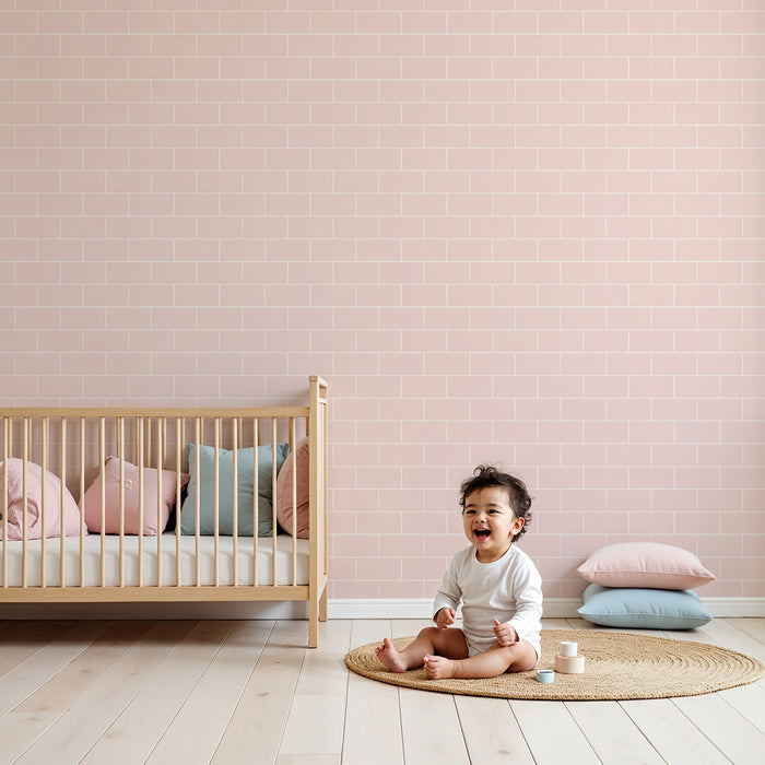 Papier peint chambre bébé | Motif brique rose doux et apaisant