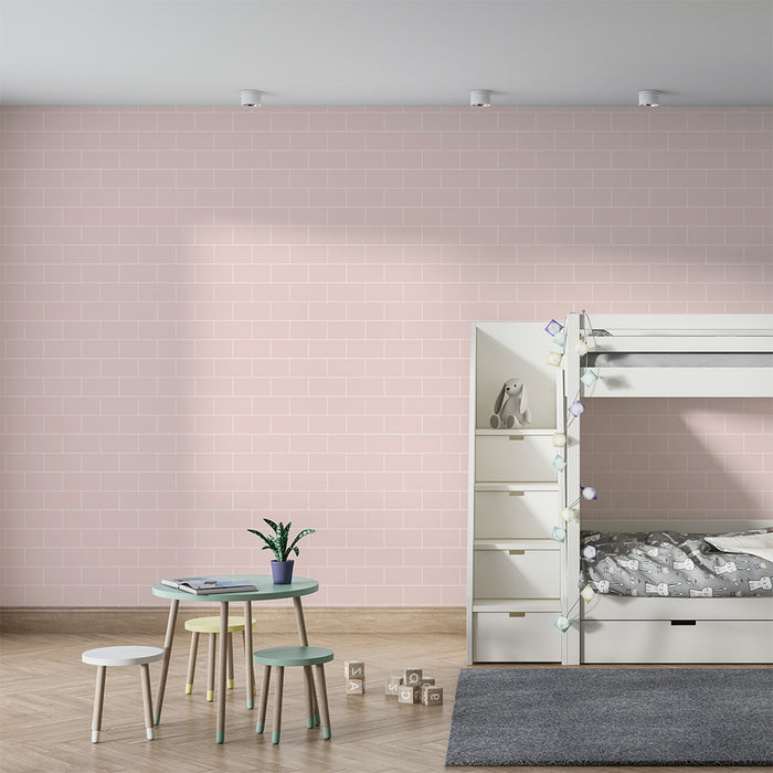 Papier peint chambre bébé | Motif brique rose doux et apaisant