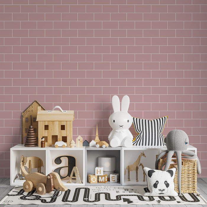 Babykamer behang | Zachte en rustgevende roze baksteenmotief