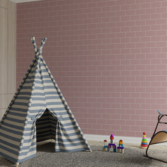 Papier peint chambre bébé | Motif brique rose doux pour une ambiance chaleureuse