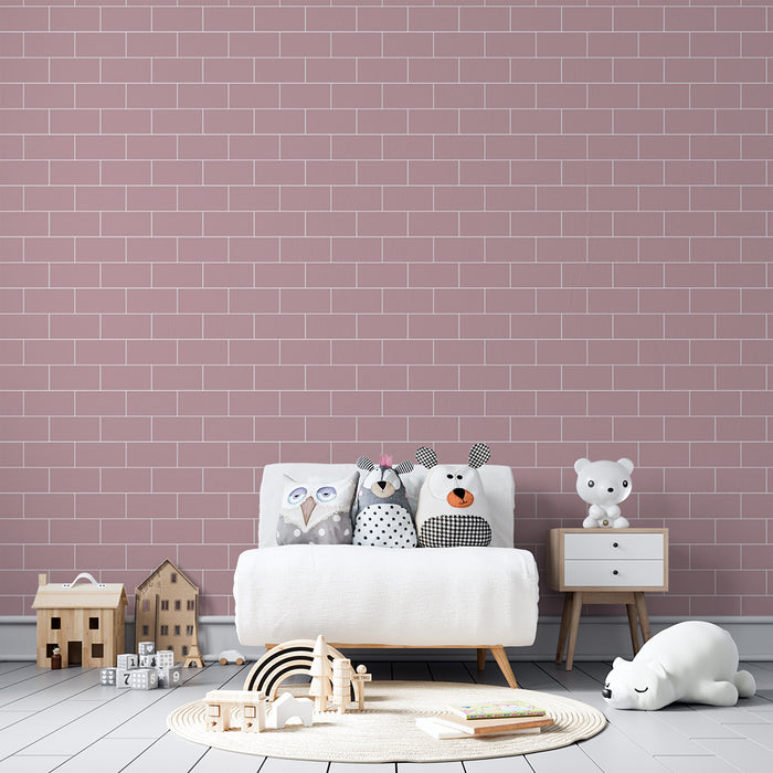 Papier peint chambre bébé | Motif brique rose doux pour une ambiance chaleureuse