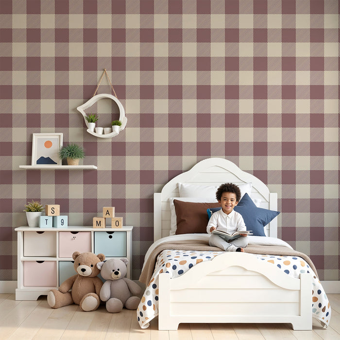 Babykamer behang | Zacht tegelpatroon in beige en roze