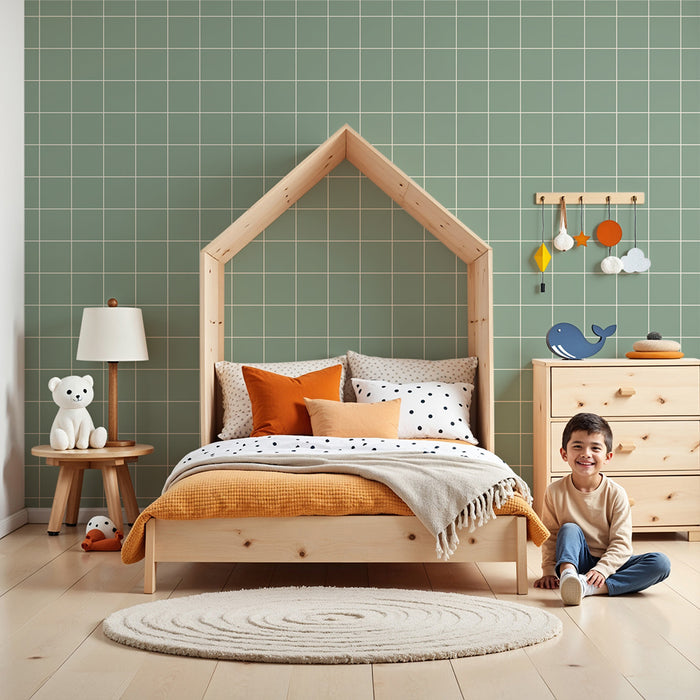 Papier de parede izba pre bábätko | Jemný vzor mäkkých štvorcov v mätovej zelene