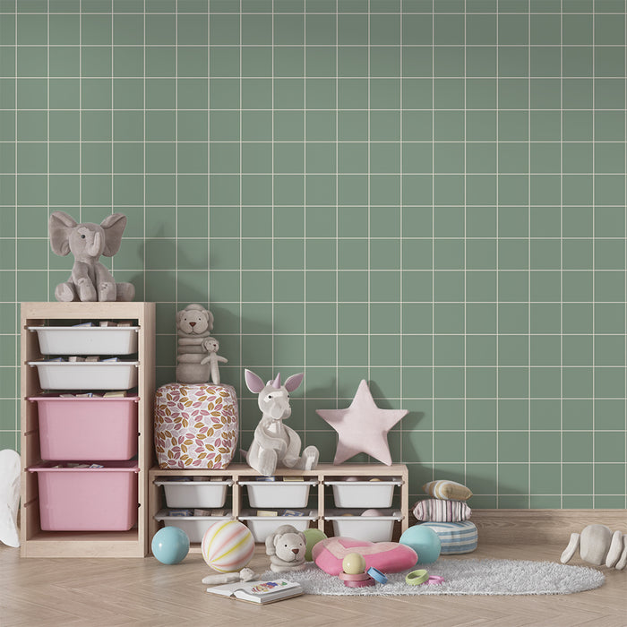 Papier de parede izba pre bábätko | Jemný vzor mäkkých štvorcov v mätovej zelene