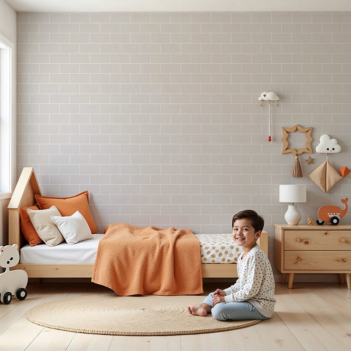 Baby room wallpaper | Soft white brick pattern