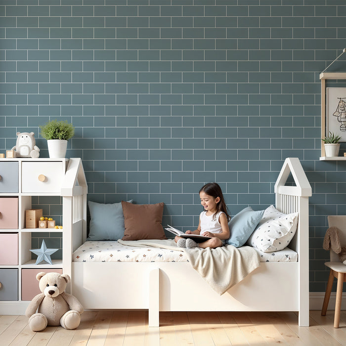 Børneværelse tapet | Blødt blå murstensmotiv