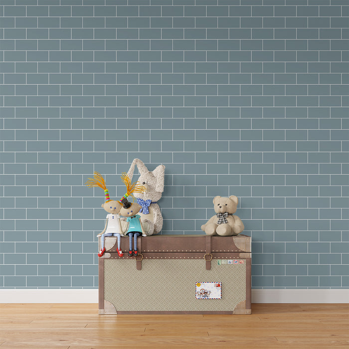 Børneværelse tapet | Blødt blå murstensmotiv