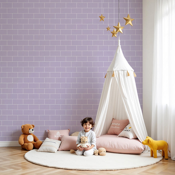 Papier peint chambre bébé | Motif de briques lilas pour une ambiance douce