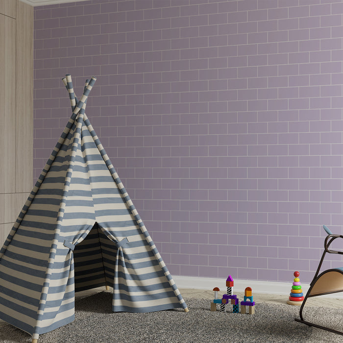 Papier peint chambre bébé | Motif de briques lilas pour une ambiance douce