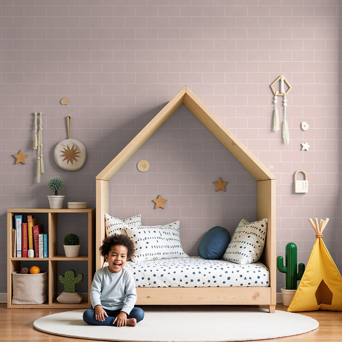 Børneværelse tapet | Motiv af bløde lyserøde mursten