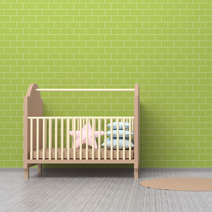 Nursery room wallpaper | Soft and soothing green brick pattern