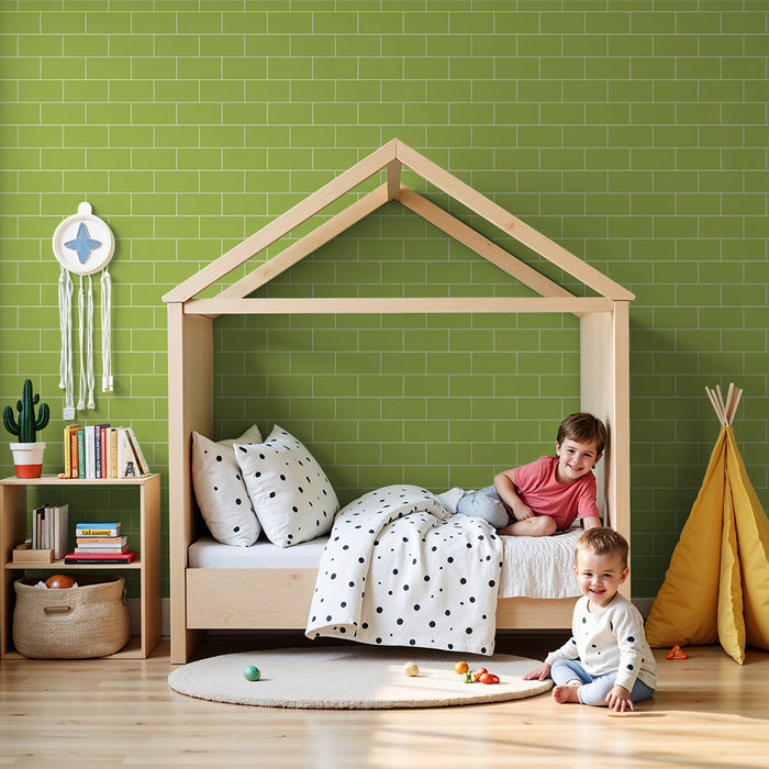 Apple green brick wallpaper for kids' rooms