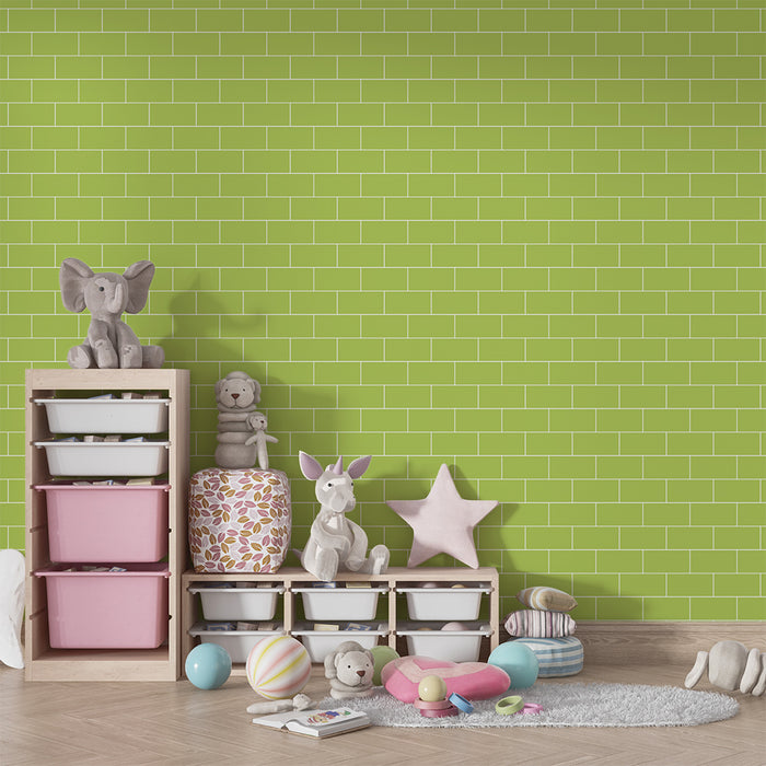 Apple green brick wallpaper for kids' rooms