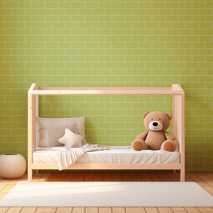 Apple green brick wallpaper for kids' rooms
