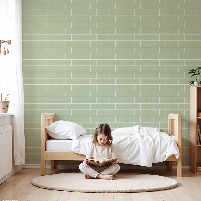 Sage green brick wallpaper for baby's room