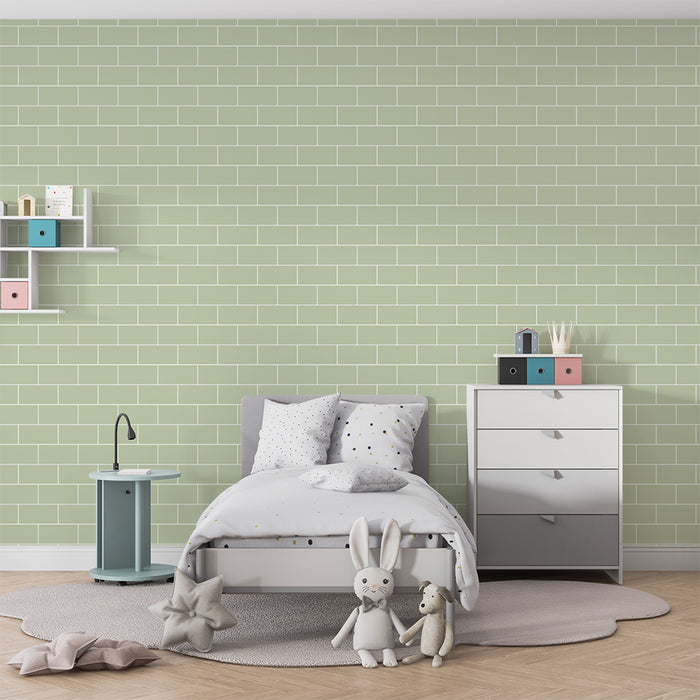Sage green brick wallpaper for baby's room