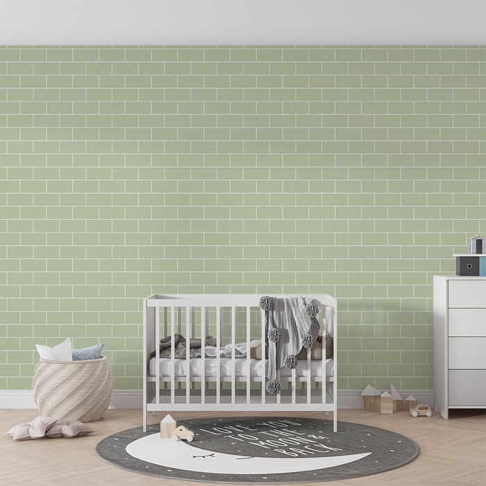 Sage green brick wallpaper for baby's room