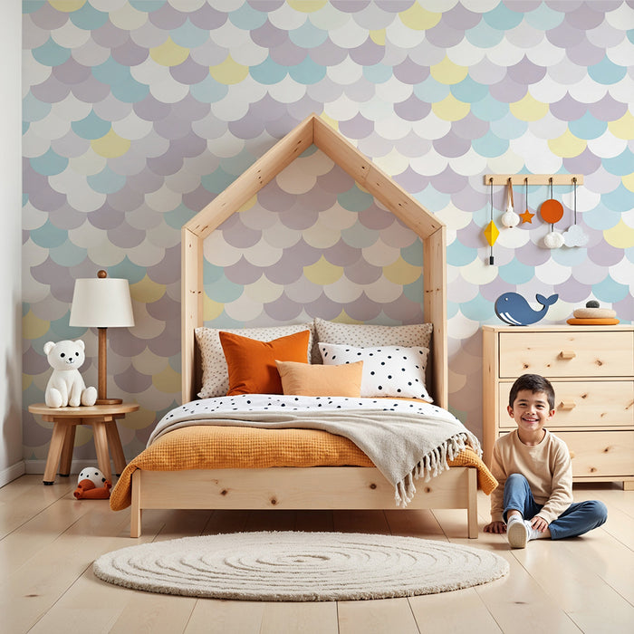 Papel pintado para habitación infantil | Diseño de olas en tonos pastel suaves