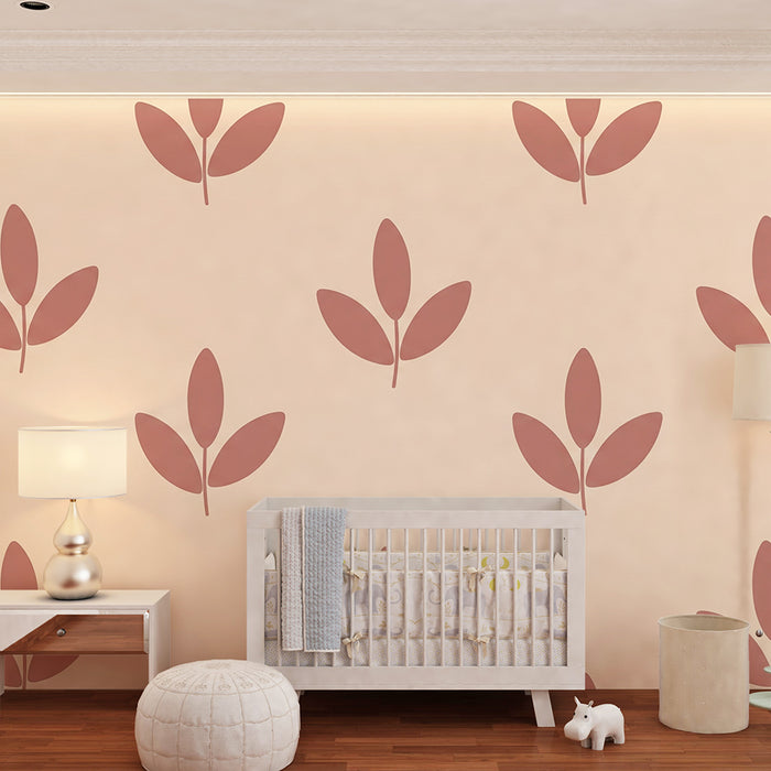 Nursery room wallpaper | Delicate terracotta leaf motif on cream background