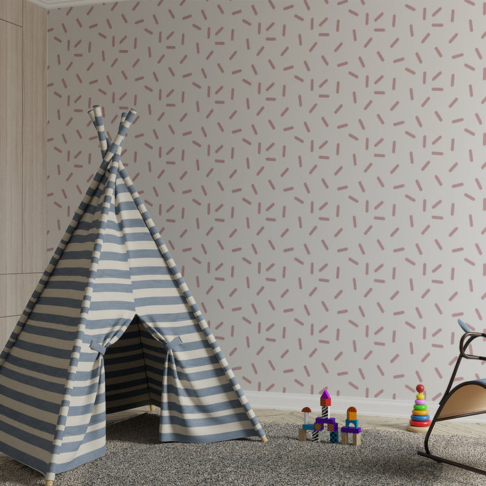 Papier peint chambre bébé | Motif délicat de lignes roses sur fond blanc