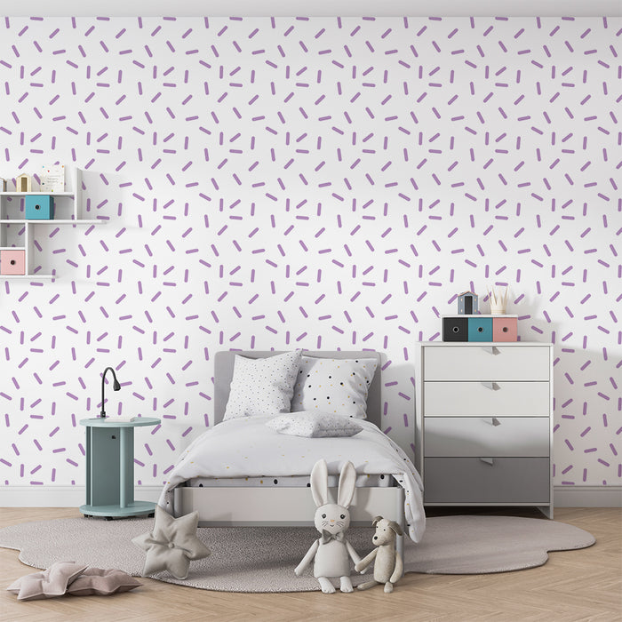 Nursery room wallpaper | Delicate pattern of purple strokes on a white background