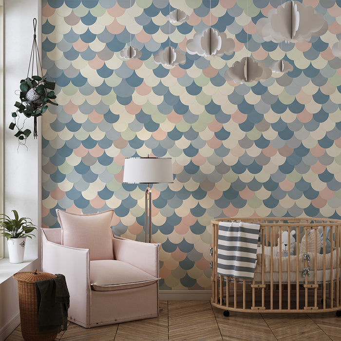 Baby room wallpaper | Pastel scale pattern for a soft and gentle feel