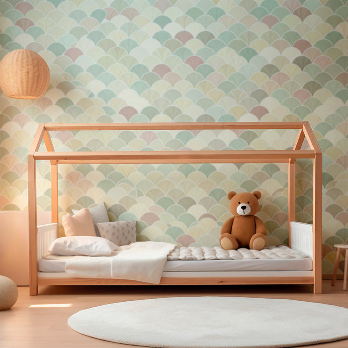 Papel pintado para habitación infantil | Diseño escamas en tonos pastel suaves