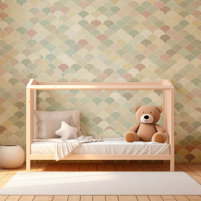 Papel pintado para habitación infantil | Diseño escamas en tonos pastel suaves