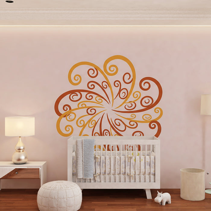 Babykamer behang | Spiraalvormig bloemenpatroon in zachte tinten