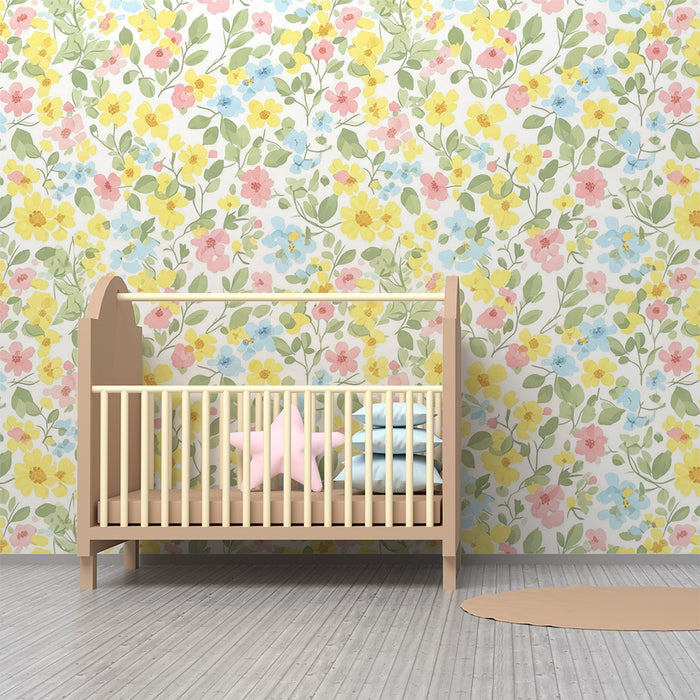 Barntapet | Pastellblommigt mönster med färgglada blommor