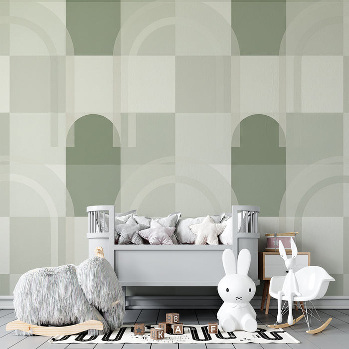 Behang babykamer | Geometrisch patroon met bogen en zachte tinten