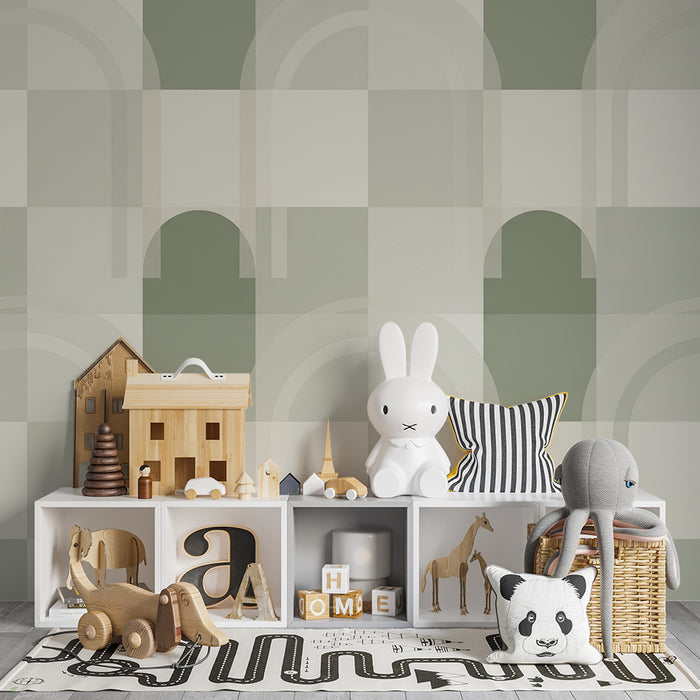 Behang babykamer | Geometrisch patroon met bogen en zachte tinten