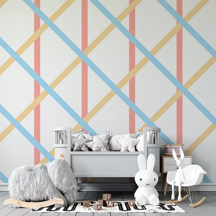 Papier peint chambre bébé | Motif géométrique coloré avec lignes croisées