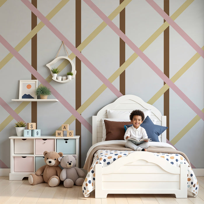 Papier peint chambre bébé | Motif géométrique doux avec lignes pastel