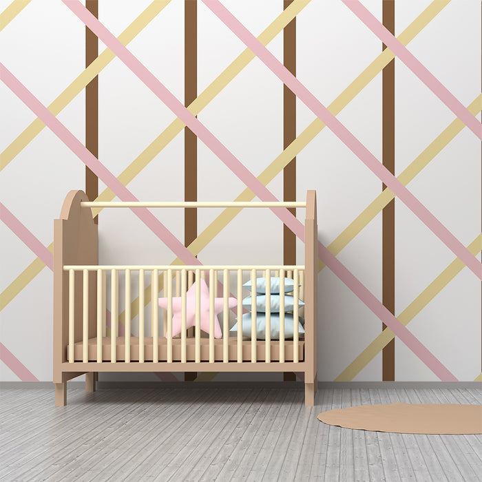 Papier peint chambre bébé | Motif géométrique doux avec lignes pastel