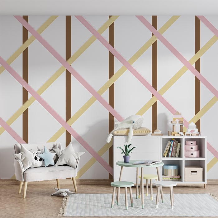 Papier peint chambre bébé | Motif géométrique doux avec lignes pastel