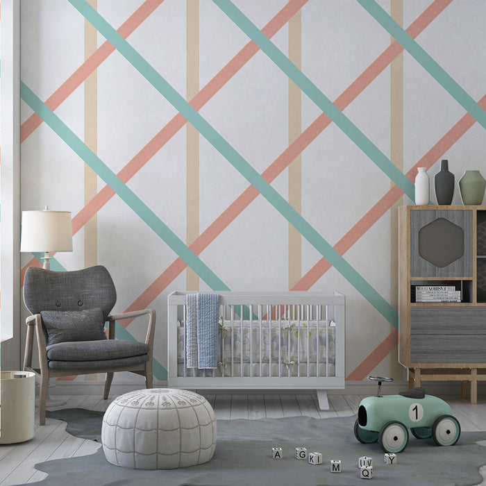 Papier peint chambre bébé | Motif géométrique doux en rose et vert menthe